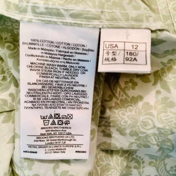 Brooks Brothers blouse green cream pattern size 12 100% cotton work office - Picture 4 of 6